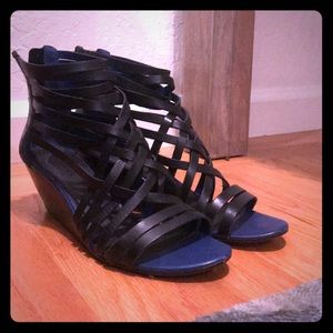 Trouve Blue Black Strappy Short Heels